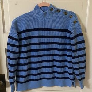 LOFT Blue and Black Striped Mock Turtleneck Sweater
